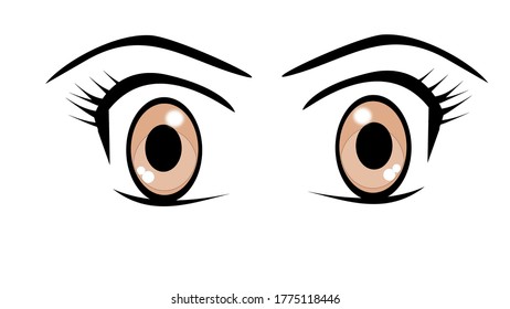 Cute brown colored anime eyes, cartoon style 