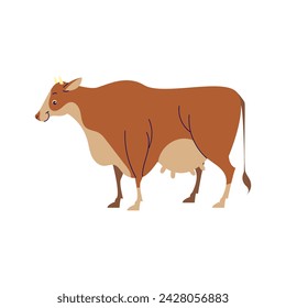 Cute Brown Cow Cartoon Style Illustration