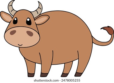 Cute Brown Cow Vector Cartoon Illustration