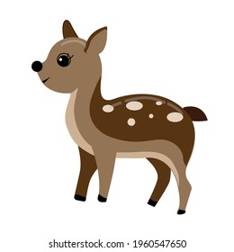 Cute brown deer in spots. Wild animal. Vector illustration isolated on white background.