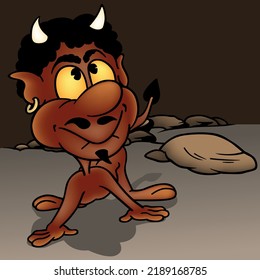 Cute Brown Devil with Yellow Eyes - Cartoon Illustration with Background, Vector