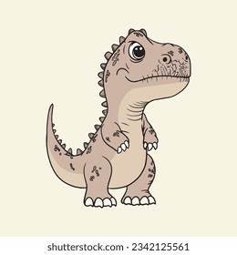 Cute brown dinosaur with big eyes. Kawaii dinosaur. Small and cute dinosaur.