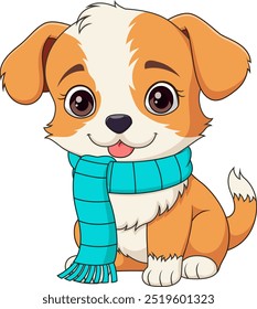 Cute brown dog cartoon using winter scarf