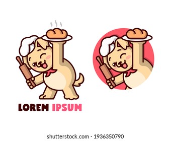 CHEF DE PERROS MARRÓN CUTE QUE SIRVE UN LOGO DE CARICATURA DE BAQUERÍA