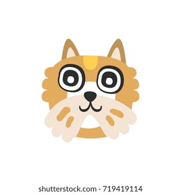 Cute brown dog head, funny cartoon animal character, adorable domestic pet vector illustration