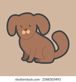 cute brown dog with outline flat vector design.