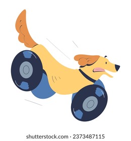 Cute Brown Dog Pet Rush Ahead on Wheels Vector Illustration