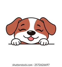 Cute Brown Dog Puppy Animal Cartoon Character is Peeking with Happy Expression