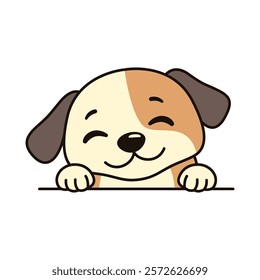 Cute Brown Dog Puppy Animal Cartoon Character is Peeking with Happy Expression