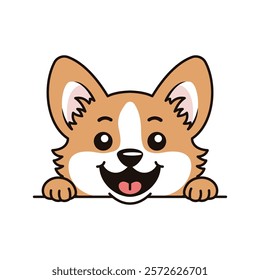 Cute Brown Dog Puppy Animal Cartoon Character is Peeking with Happy Expression