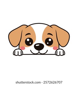 Cute Brown Dog Puppy Animal Cartoon Character is Peeking with Happy Expression