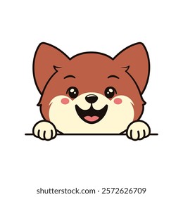 Cute Brown Dog Puppy Animal Cartoon Character is Peeking with Happy Expression