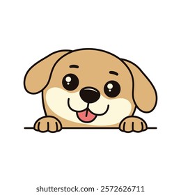 Cute Brown Dog Puppy Animal Cartoon Character is Peeking with Happy Expression