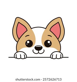 Cute Brown Dog Puppy Animal Cartoon Character is Peeking with Happy Expression