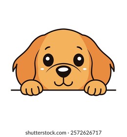 Cute Brown Dog Puppy Animal Cartoon Character is Peeking with Happy Expression