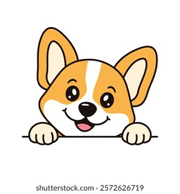 Cute Brown Dog Puppy Animal Cartoon Character is Peeking with Happy Expression