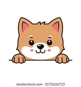 Cute Brown Dog Puppy Animal Cartoon Character is Peeking with Happy Expression