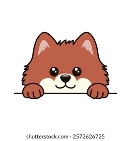 Cute Brown Dog Puppy Animal Cartoon Character is Peeking with Happy Expression