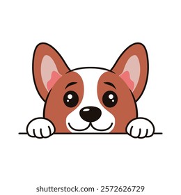 Cute Brown Dog Puppy Animal Cartoon Character is Peeking with Happy Expression