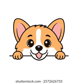 Cute Brown Dog Puppy Animal Cartoon Character is Peeking with Happy Expression