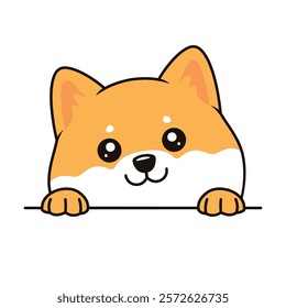 Cute Brown Dog Puppy Animal Cartoon Character is Peeking with Happy Expression