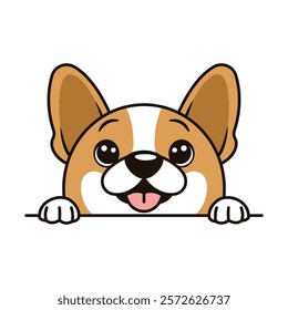 Cute Brown Dog Puppy Animal Cartoon Character is Peeking with Happy Expression