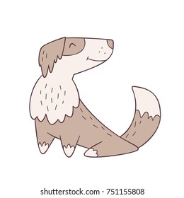 Cute brown dog sitting (doodle). Hand drawn vector illustration of cartoon character. Isolated on white background.