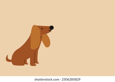 Cute brown dog sitting, vector with copy space