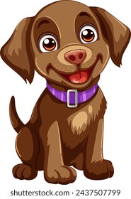 Cute brown dog smiling with a purple collar