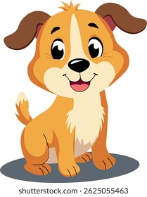 cute brown doggie with smile character for cartoon flat simple vector design with shadow