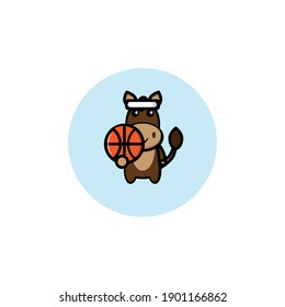 Cute brown donkey mascot illustration design playing basketball