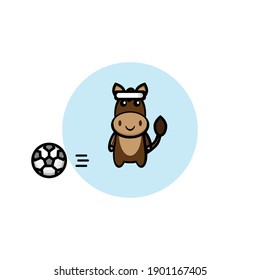 Cute brown donkey mascot illustration design playing football