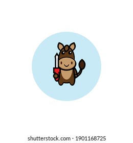 Cute brown donkey mascot illustration design holding a screwdriver