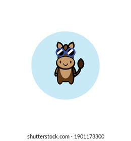 Cute brown donkey mascot illustration design wearing blue glasses