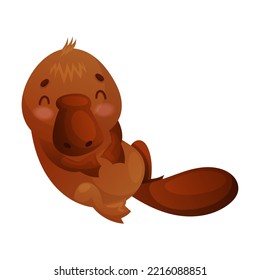 Cute Brown Duck-billed Platypus as Australian Animal and Endemic Fauna Vector Illustration