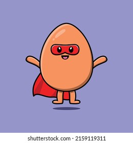 Cute brown cute egg superhero character flaying illustration