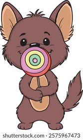 Cute brown fox with lollipop