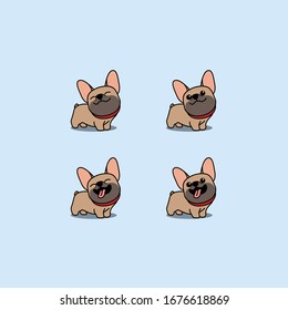 Cute brown french bulldog cartoon set, vector illustration