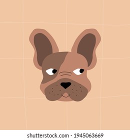 Cute brown french bulldog.Dog head cartoon. Funny dogs vector illustration.