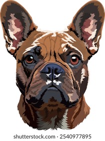 Retrato de bulldog francés marrón lindo, aislado en el fondo blanco. Ilustración vectorial perfecta para diseños relacionados con mascotas, tarjetas de felicitación y libros infantiles