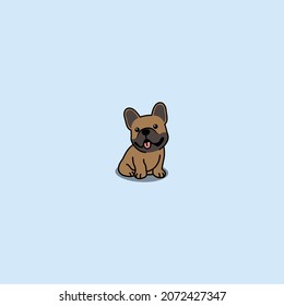 Cute brown french bulldog puppy sitting cartoon, vector illustration