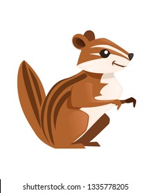 Cute Brown gopher. Cartoon animal design. Flat vector illustration isolated on white background. Forest inhabitant. Wild animal with brown fur.