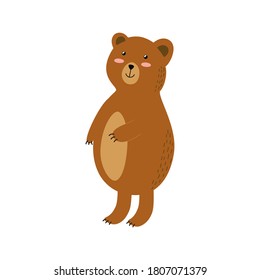 Cute brown grizzly bear isolated element. Forest character for kids design. Vector illustration 