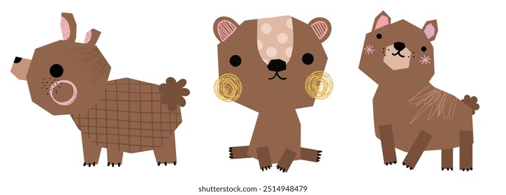 Lindos castanho-grizzly infantil urso animal vida selvagem personagem para educação planilha, labirinto, quebra-cabeça zoológico floresta 