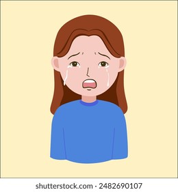 Cute brown hair girl crying cartoon character