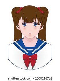 Cute brown hair girl dress in or costume or cosplay with sailor school uniform drawing in cartoon vector