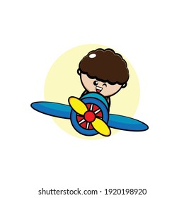 Cute brown haired baby illustration design on a plane