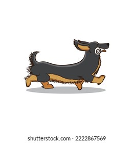 Un adorable dachshund de pelo marrón llevando papel. Caricatura de mascota.