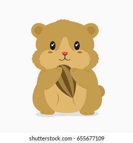 cute brown hamster holding a sunflower seed vector illustration.