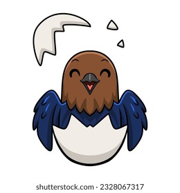 Cute brown headed cowbird cartoon inside from egg